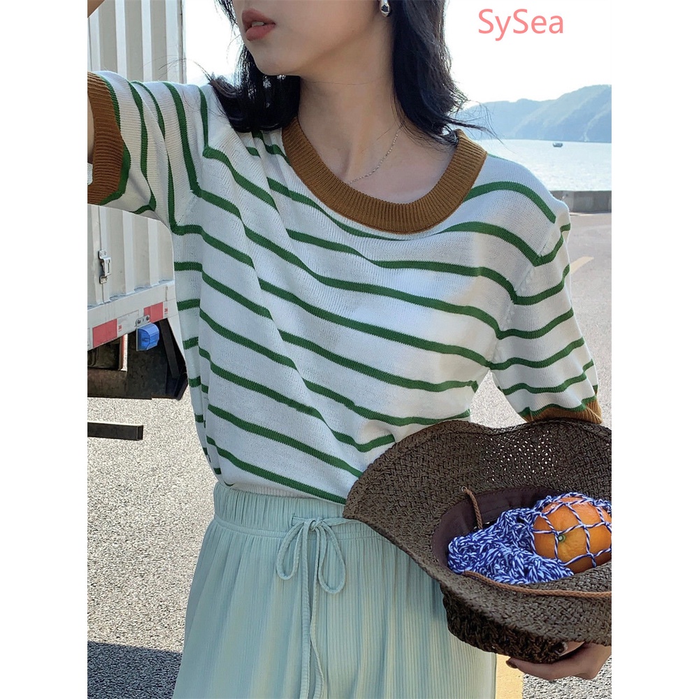 Áo Dệt Kim Họa Tiết Kẻ Sọc Phong Cách Hàn Quốc Thời Trang Cho Nữ