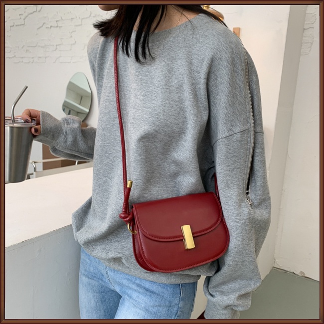 Túi Đeo Chéo Bằng Da Pu Màu Trơn Đơn Giản Phong Cách Retro Cho Nữ