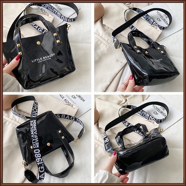 Túi Đeo Chéo Vai Bằng Da Nhân Tạo In Chữ Có Khóa Nam Châm Dành Cho Nữ