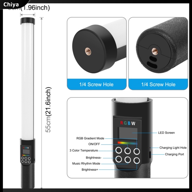 Gậy Chụp Ảnh Có Đèn Led Rgb Nhiều Màu Sắc Tùy Chỉnh Nhiệt Độ Kèm Sạc Tiện Dụng