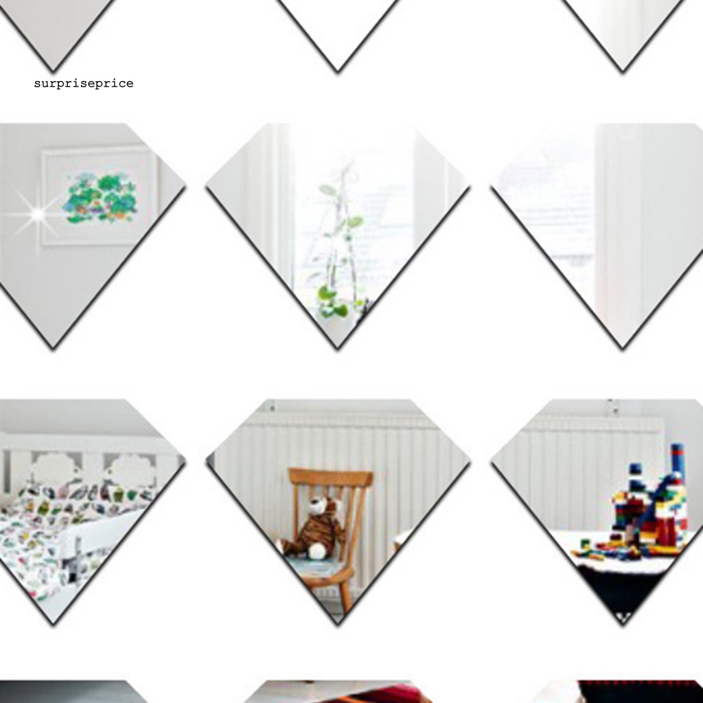 Set 12 Sticker Dán Tường Hình Viên Kim Cương 3D Bằng Acrylic Tráng Gương Tự Dính Có Thể Tháo Gỡ Trang Trí