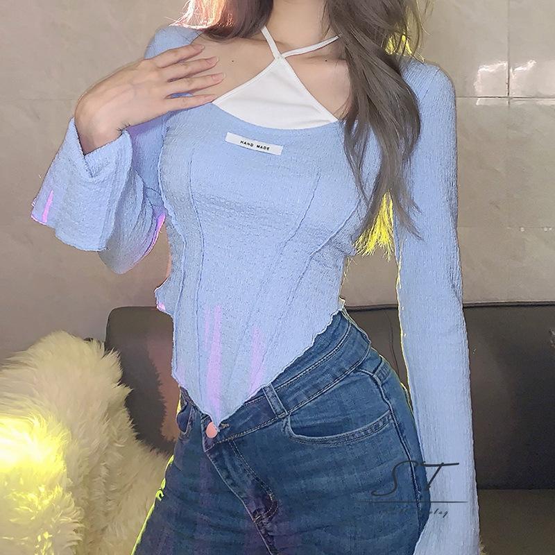 Áo Thun Tay Dài Giả Hai Lớp Phối Màu Tương Phản Thời Trang CY03 Dành Cho Bạn Nữ