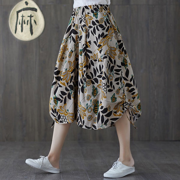 Quần Ống Rộng Lưng Cao Bằng Vải Lanh Cotton Cỡ Lớn 100kg Plus Size Cho Nữ