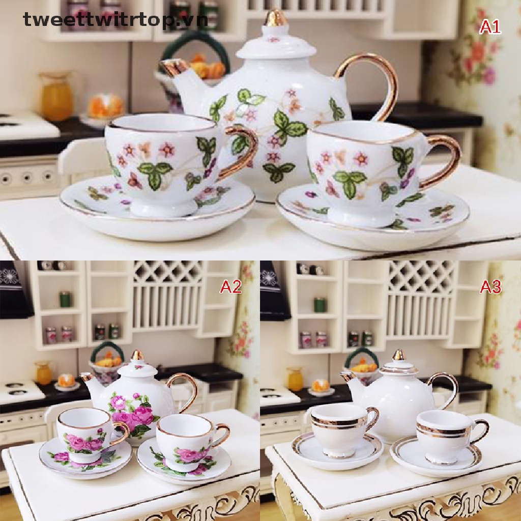 1 Bộ Ấm Tách Uống Trà Cỡ 1 / 6 Trang Trí Nhà Búp Bê