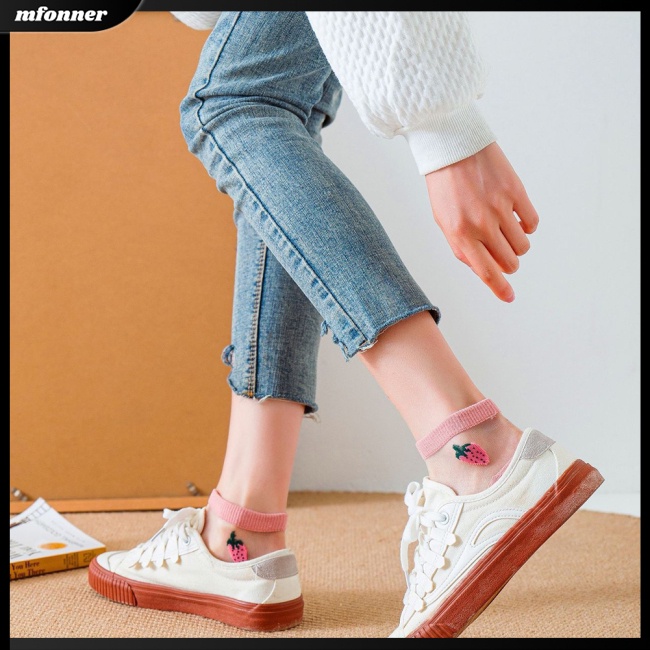 Vớ Cổ Thấp Mỏng Thoáng Khí In Họa Tiết Hoa / Dâu Tây Màu Sắc Tương Phản Cho