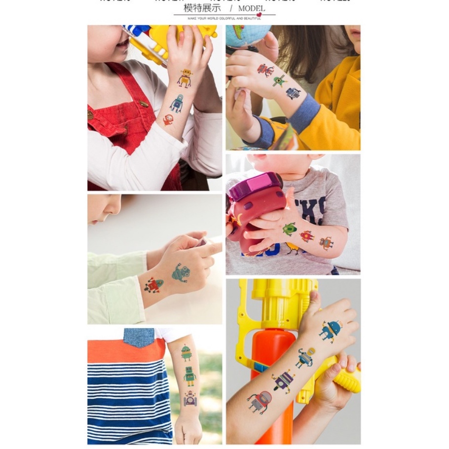 Hình Xăm Dán Tạm Thời Chống Nước Hình Robot Cho Trẻ Em