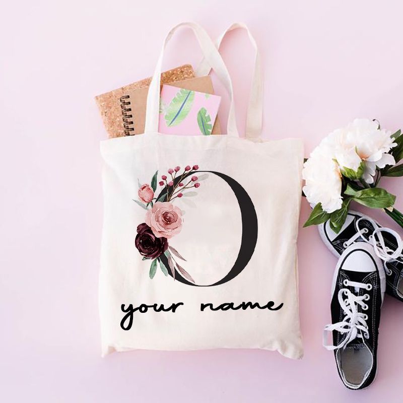 Cz0 Túi lưu trữ tên tùy chỉnh Chữ cái tiếng Anh Thêm tên Túi Tote
