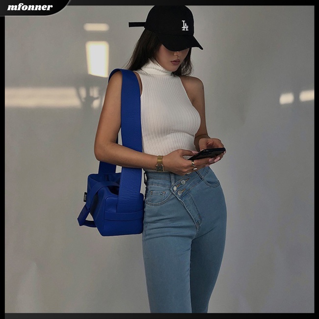 Áo Sweater Dệt Kim Cổ Lọ Không Tay Màu Sắc Đơn Giản Cho Nữ