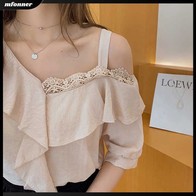 Áo Kiểu Chiffon Tay Ngắn Trễ Vai Màu Sắc Ngọt Ngào Thời Trang Mùa Hè Cho Nữ