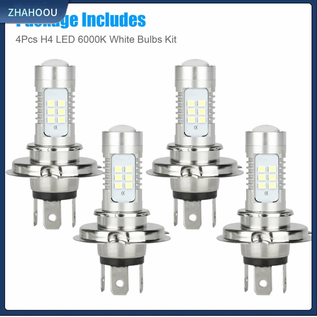 ☃Nhà Cửa☃ Set 4 Bóng Đèn Pha H4 9003 Hb2 6000k Ip67 Chống Thấm Nước 360 Độ Siêu Sáng