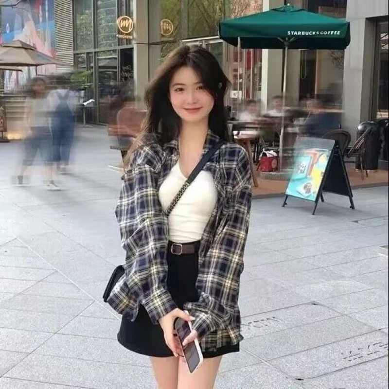 Áo Sơ Mi Nữ Ca Rô Dài Tay Cổ Bẻ Thời Trang Hàn