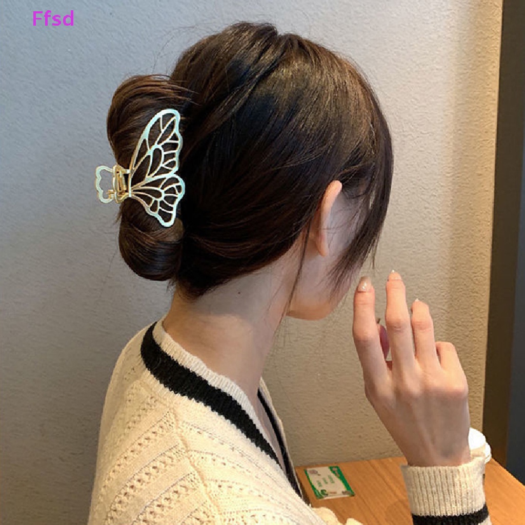 Kẹp Tóc Kim Loại Hình Bướm Màu Vàng Phong Cách Vintage Thanh Lịch Thời Trang