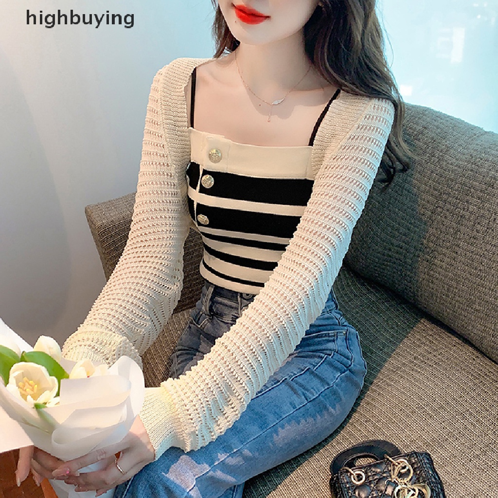 Áo Hai Dây Dệt Kim Họa Tiết Kẻ Sọc Thời Trang Mùa Hè Quyến Rũ Cho Nữ