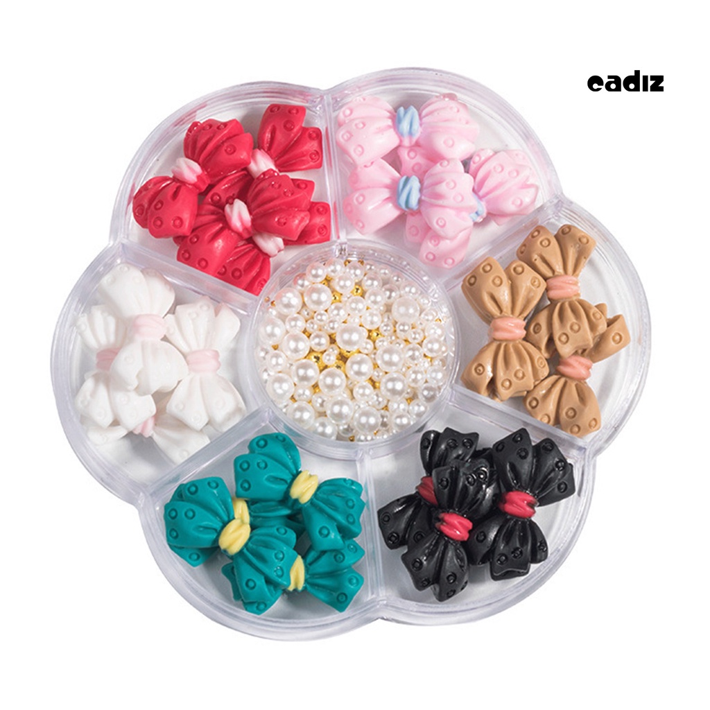 1 Hộp Nhãn Dán Hình Nơ Đính Ngọc Trai Giả Bằng Nhựa Resin Dễ Thương Dùng Trang Trí Móng Tay Nghệ Thuật DIY