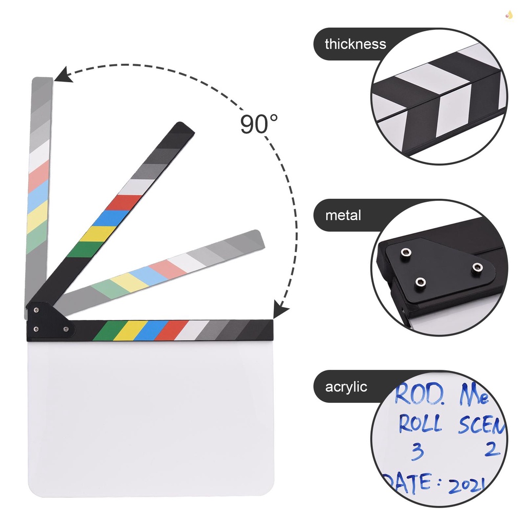 (mynivn) Bảng Clapboard 30 * 24cm / 12 * 9in Acrylic Cắt Nhỏ Làm Đạo Cụ Quay Phim Với Que Nhiều Màu Sắc