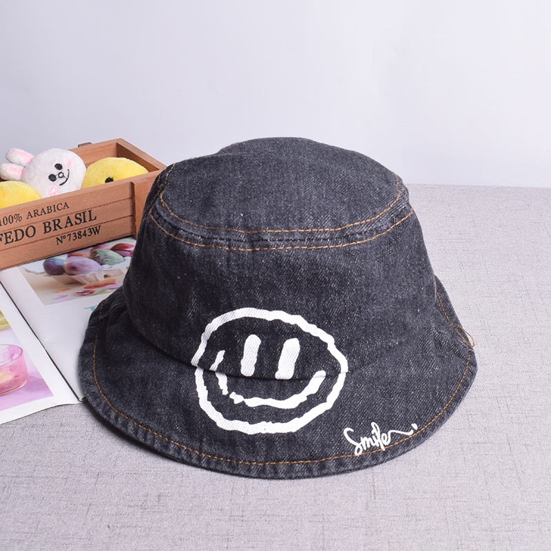 Mũ bucket denim chống nắng hình mặt cười năng động cho bé trai/ gái phong cách Hàn Quốc