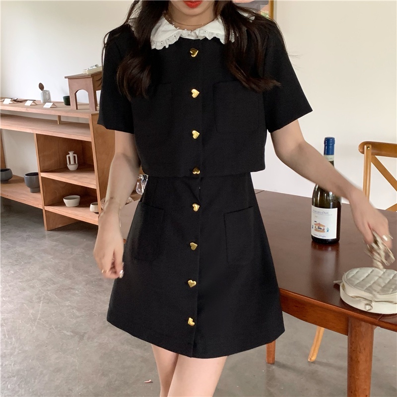 Đầm Ngắn Giả Hai Mảnh Thời Trang Mùa Hè Đơn Giản Thanh Lịch Đen