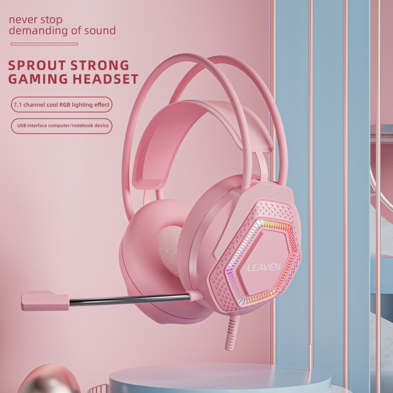 Tai Nghe Chơi Game Chống Ồn Có Dây Đeo Cổ Màu Hồng Macaroon G70 RGB Esports