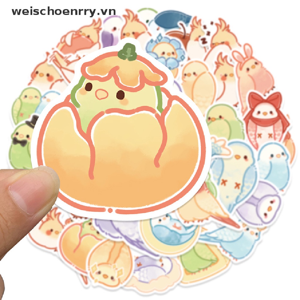 Bộ 40 Sticker Họa Tiết Chim Vẹt Hoạt Hình Nhiều Màu Sắc Trang Trí Laptop DIY