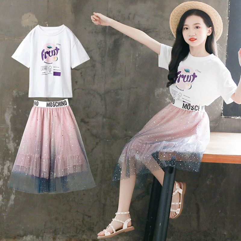 Set Áo Thun + Chân Váy Họa Tiết Bầu Trời Sao Thời Trang Dành Cho Bé Gái 3-7 - 11 Tuổi