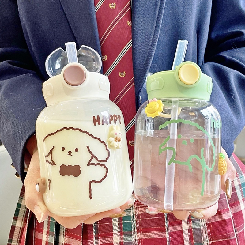 Bình Đựng Nước Nóng 600ML Bằng Nhựa Kèm Ống Hút Dễ Thương Cho Bé Gái