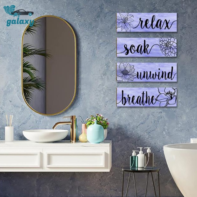Galaxy Set 4 Bảng Gỗ Treo Tường Dày Dặn Họa Tiết Hoa Vintage Trang Trí Phòng Khách / Phòng Tắm