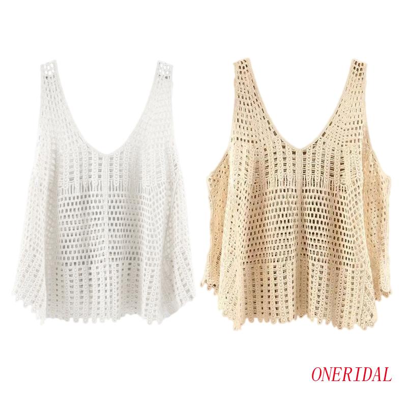 Áo Len Đan Móc Không Tay Cổ Chữ V Dáng Rộng Thời Trang Mùa Hè Quyến Rũ Dành Cho Nữ