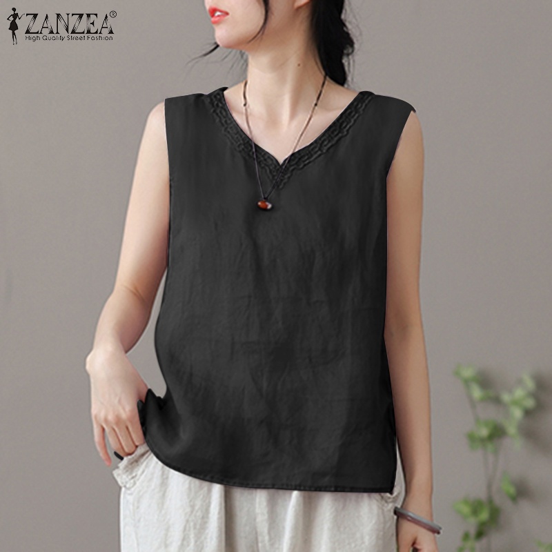 Zanzea Áo Tank Top Dài Tay Cổ Chữ V Thêu Họa Tiết Phong Cách Hàn Quốc Thời Trang Cho Nữ