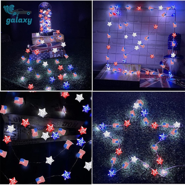 Galaxy Dây Đèn Led 20 Bóng Hình Lá Cờ Mỹ Độc Lập Trang Trí Ngày Lễ