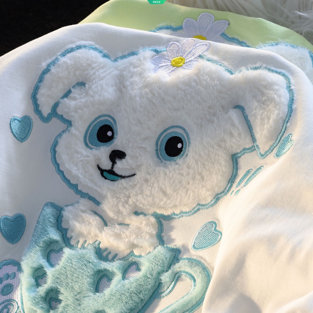 Áo Thun Tay Ngắn Dáng Rộng Thêu Hình Cún Bông Dễ Thương Thời Trang Mùa Hè 2023 Cho Nữ