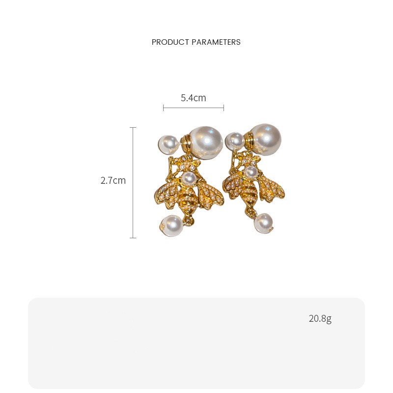 1 Đôi Bông Tai Bạc Hình Con Ong Đính Ngọc Trai Sang Trọng Thời Trang