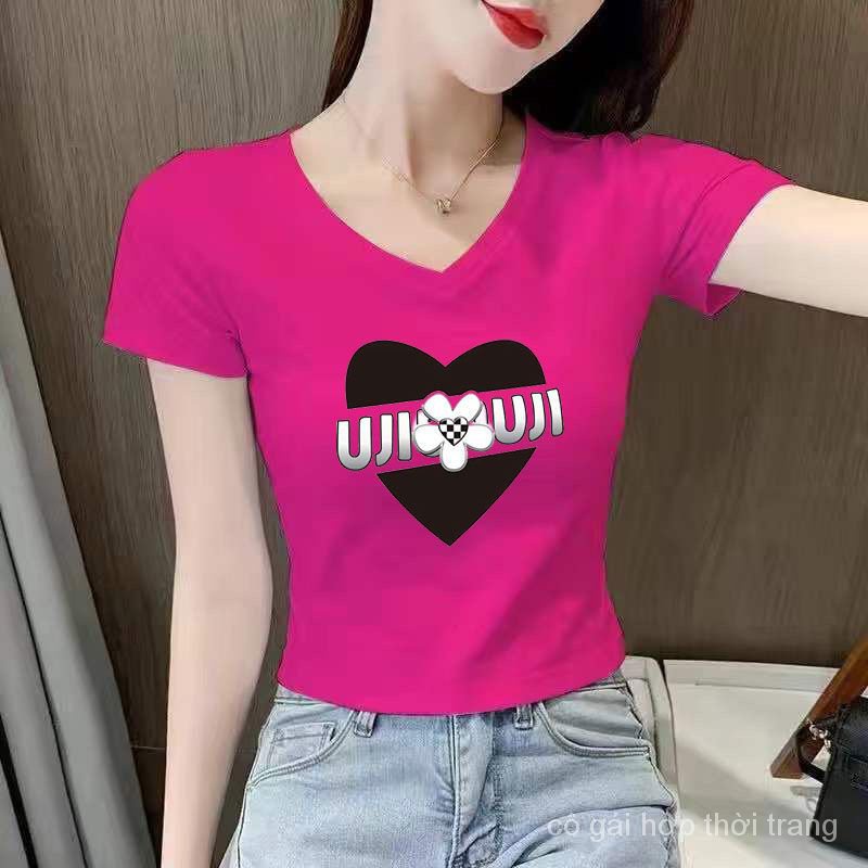 Áo Thun NgắN Cổ Chữ V BằNg Cotton Nguyên ChấT ThờI Trang MùA Hè 2023 Cho Nữ
