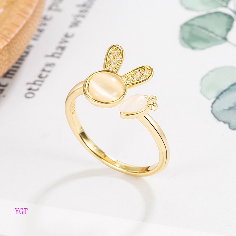 Ygt Nhẫn Hở Hình Thỏ Và Cà Rốt Đính Đá Opal Đơn Giản Cá Tính Thời Trang Phong Cách Hàn Quốc Cho Nữ
