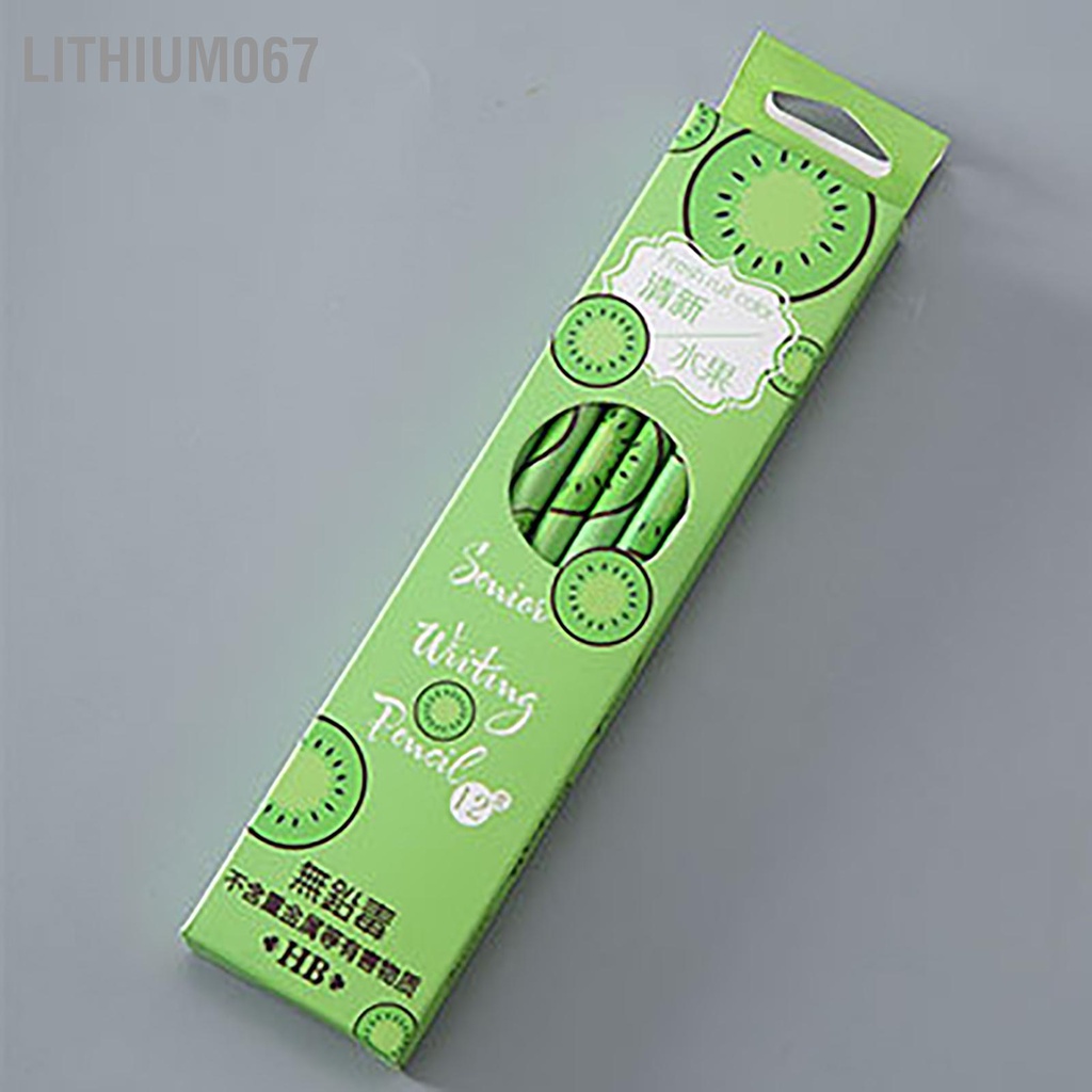 Lithium067 12 Chiếc Bút Chì HB Chất Liệu Gỗ Nén Họa Tiết Trái Cây Tay Cầm Thoải Mái Vòng Cực Đuôi Tẩy Cá Tính