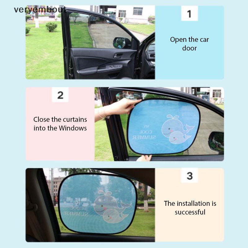 Set 2 Tấm Che Nắng Cho Cửa Sổ Xe Hơi Họa Tiết Hoạt Hình Có Thể Gấp Gọn Cho Bé