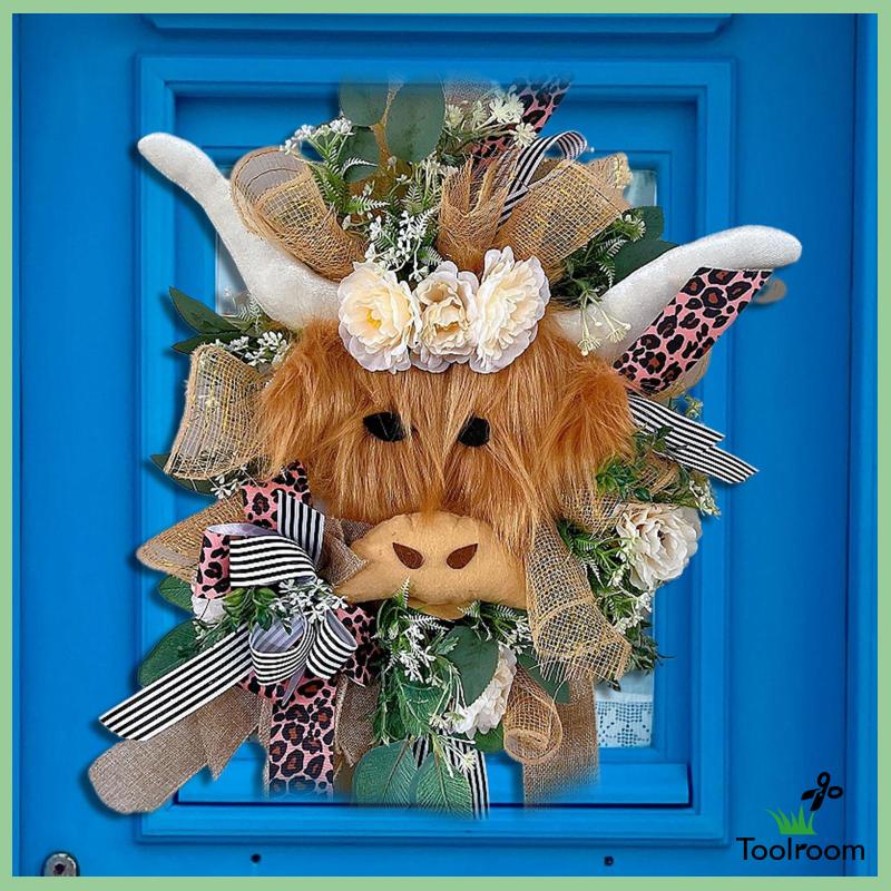 Vòng Hoa Hình Bò Treo Cửa Trước Trang Trí Kích Thước 16inch