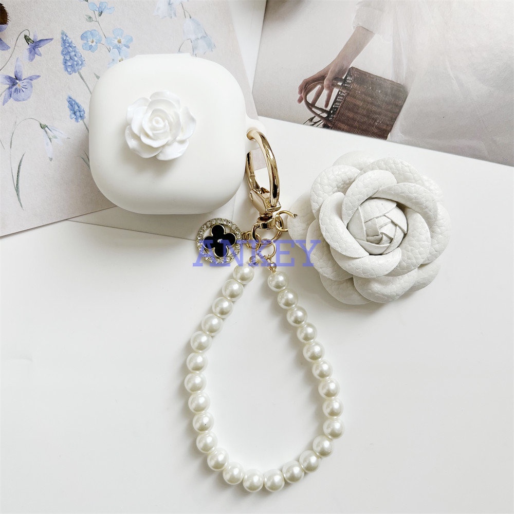Cover For JBL Wave 300 / Wave FLEX / Live Free2 / Live Pro+ Pro 2 Earphone Silicone Case Girl Flower Earbuds Soft Protective Headphone Headset Skin with Pearl chain