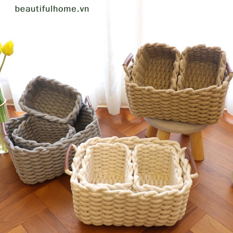Giỏ Đựng Đồ Dùng / Đồ Dùng Bằng Dây Cotton Bện Tiện Dụng Trang Trí Nhà Cửa