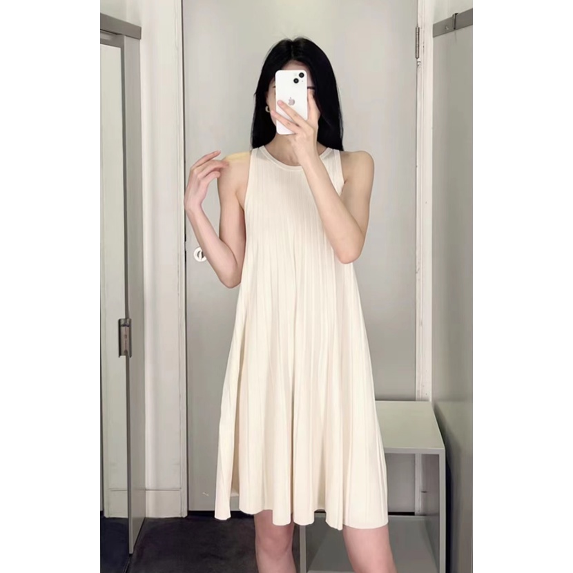 OFF-WHITE Đầm Chữ A Không Tay MàU Trơn Cho Nữ