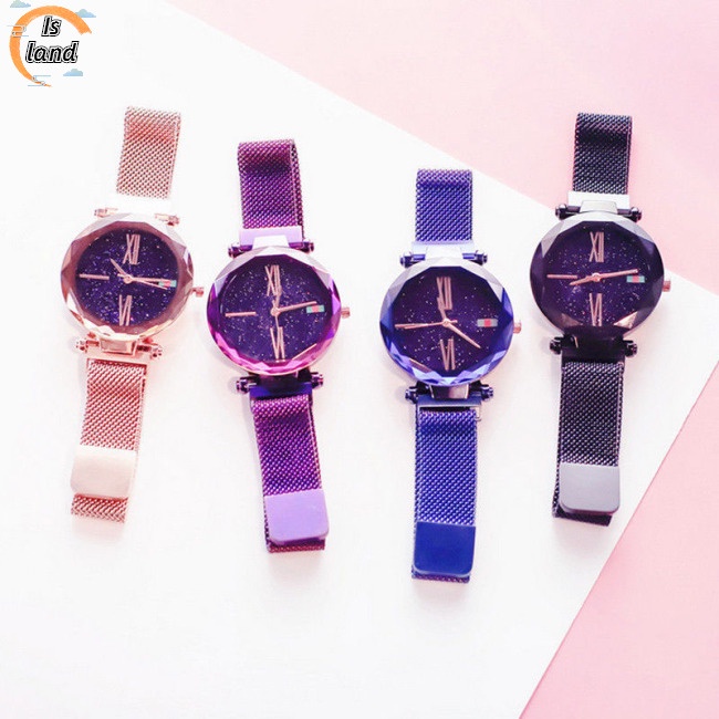 Đồng Hồ Đeo Tay Quartz Không Gỉ Từ Tính Họa Tiết Bầu Trời Sao Sang Trọng Cho Nữ