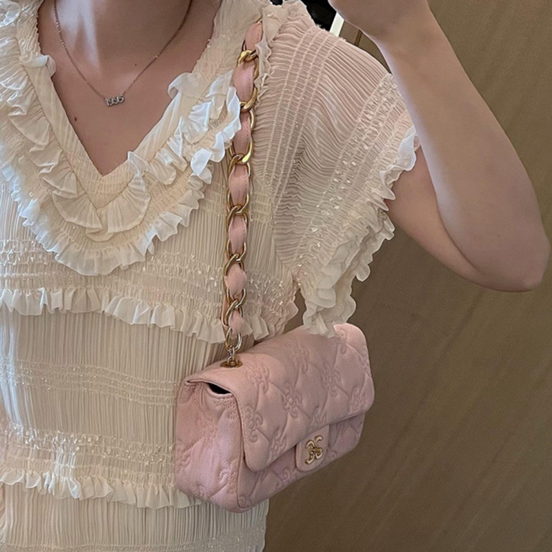 Ielgy Túi Xách denim Đeo Cánh Tay Phối Dây Xích Hình Thoi Nhỏ Phong Cách retro Cao Cấp Cho Nữ