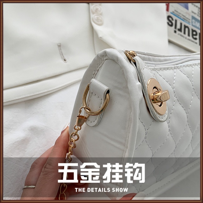 Túi Đeo Chéo Mini Bằng Da Pu Đính Ngọc Trai Nhân Tạo Phối Dây Đeo Sợi Xích Thời Trang Dành Cho Nữ