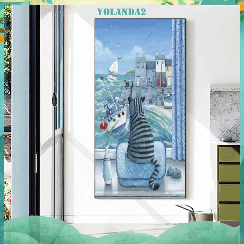 Bộ Tranh Đính Đá 5D Tự Làm Toàn Diện Hình Mèo Xem Sóng