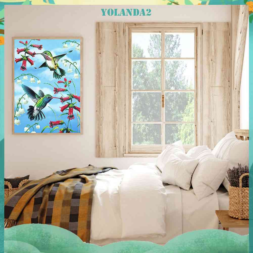 Tranh Đính Đá Kim Cương Toàn Bộ Họa Tiết Chim Và Hoa Dùng Trang Trí Tường