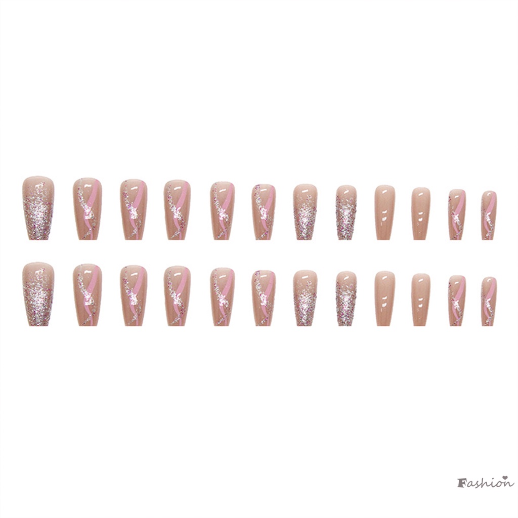 Móng Tay Giả Hiệu Ứng Hình Thang Màu Hồng Bóng Lâu Trôi Với Chế Độ Dày