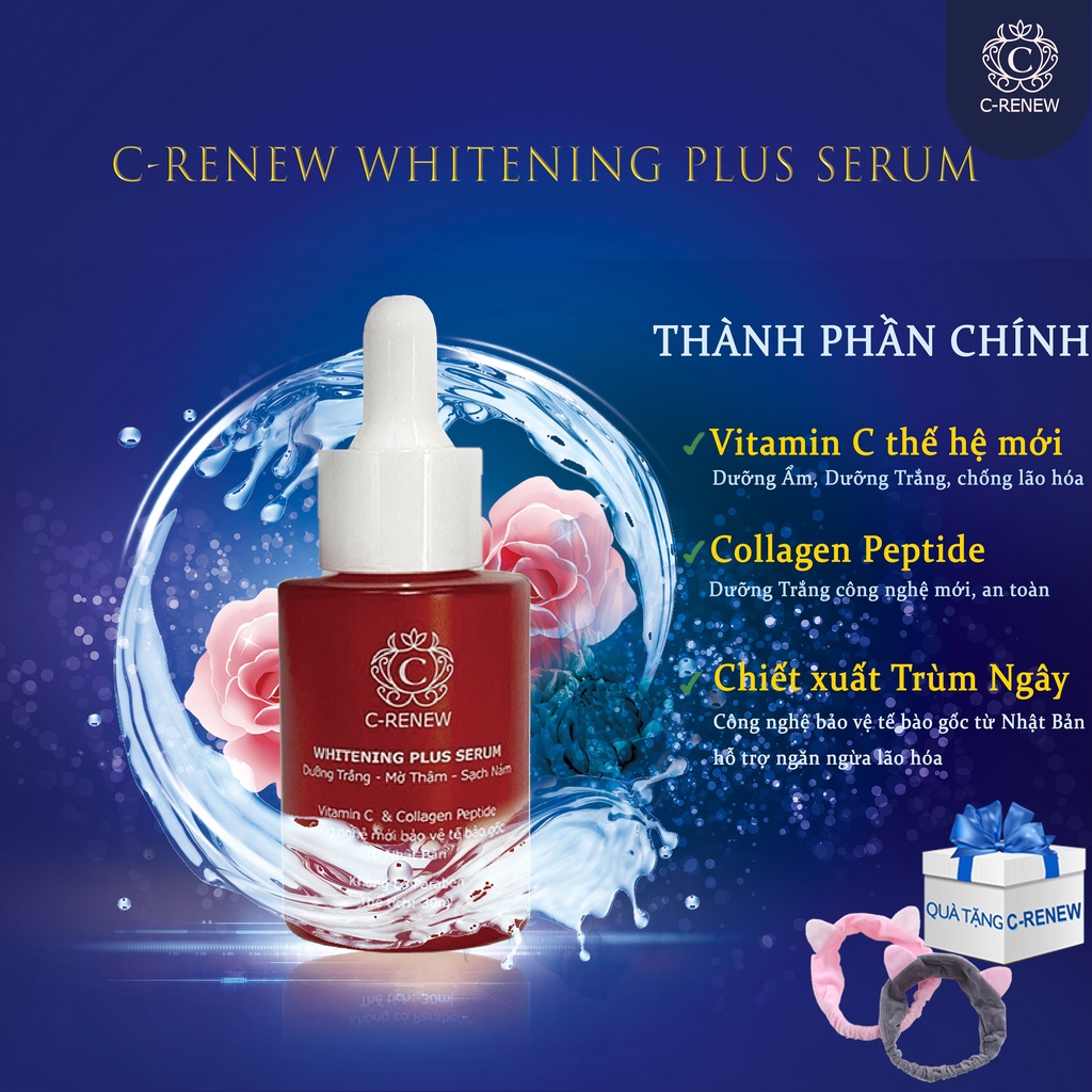 Serum C-RENEW Whitening Plus với Vitamin C - Collagen Peptide Dưỡng trắng Mờ thâm Sạch nám chai 30mL