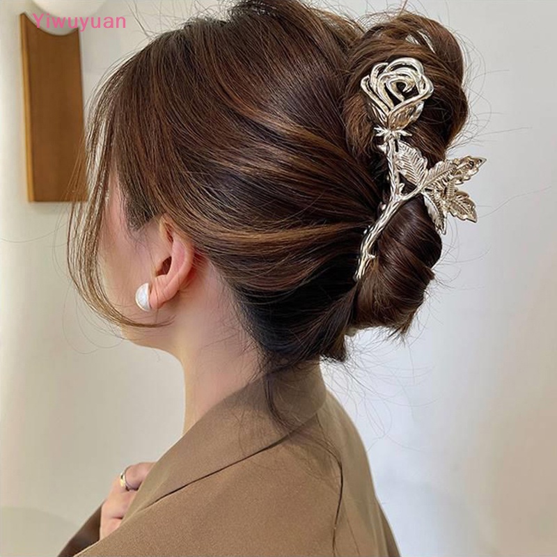 Kẹp Tóc Hoa Hồng Lớn Bằng Kim Loại Cho Nữ