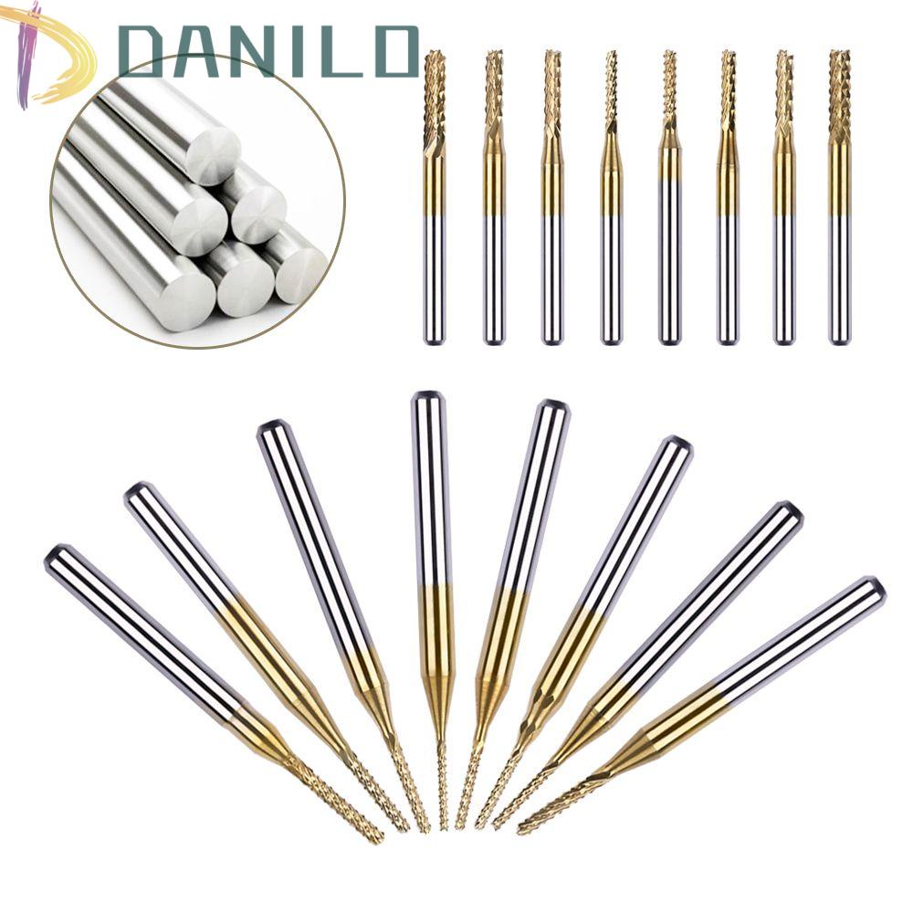 Set 10 Mũi Phay Cắt Gỗ Mini 0.8-3.175 mm Cnc Phủ Titan Nhiều Màu Chất Lượng Cao