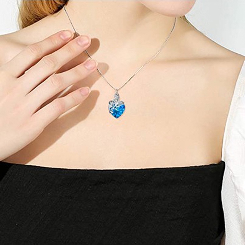 Vòng cổ Mặt Hình Tròn Đính Đá Pha Lê Xanh Dương Thời Trang Cho Nữ