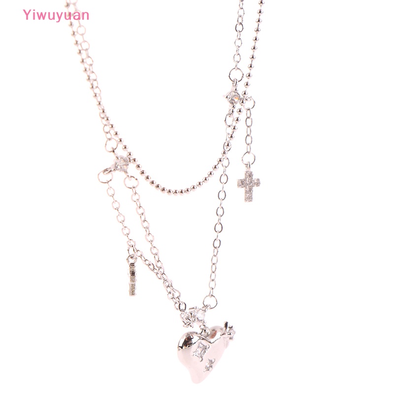 < Yiwuyuan > Vòng Cổ Choker Mặt Chữ Thập Đính Đá Zircon Trái Tim Cho Nữ Dự Tiệc Mới